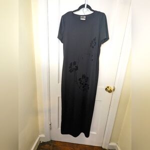 Black Y2K 90s vintage Stretchy With velvet flower maxi dress